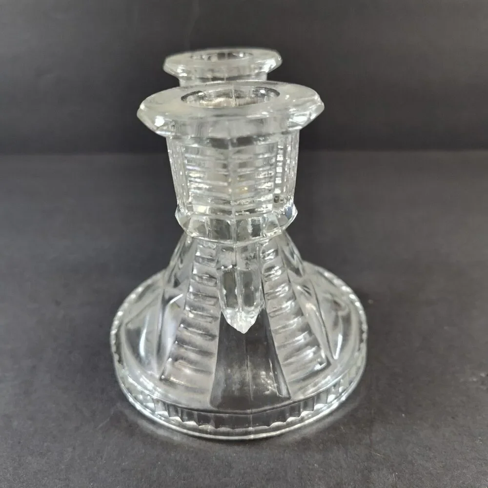 Vintage 30’s Federal Glass Wigwam Double Candlestick Holder Taper Depression